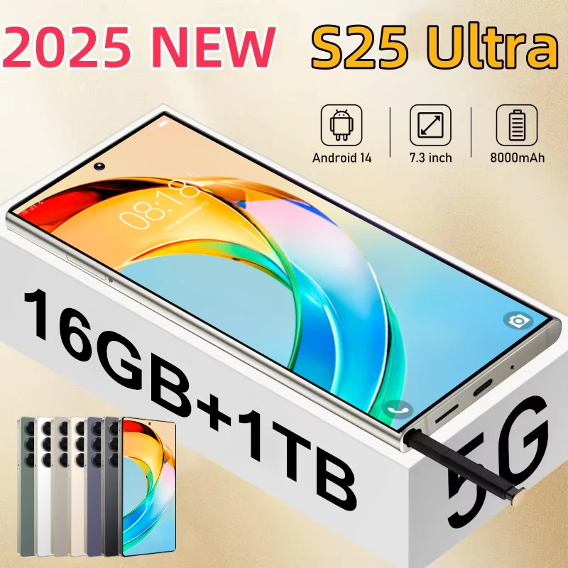 

HOT Original NEW S25 Ultra 7.3HD Global Edition 2025 Android 14 Smart Dual Card 8000mAh Battery Facial Recognition Function