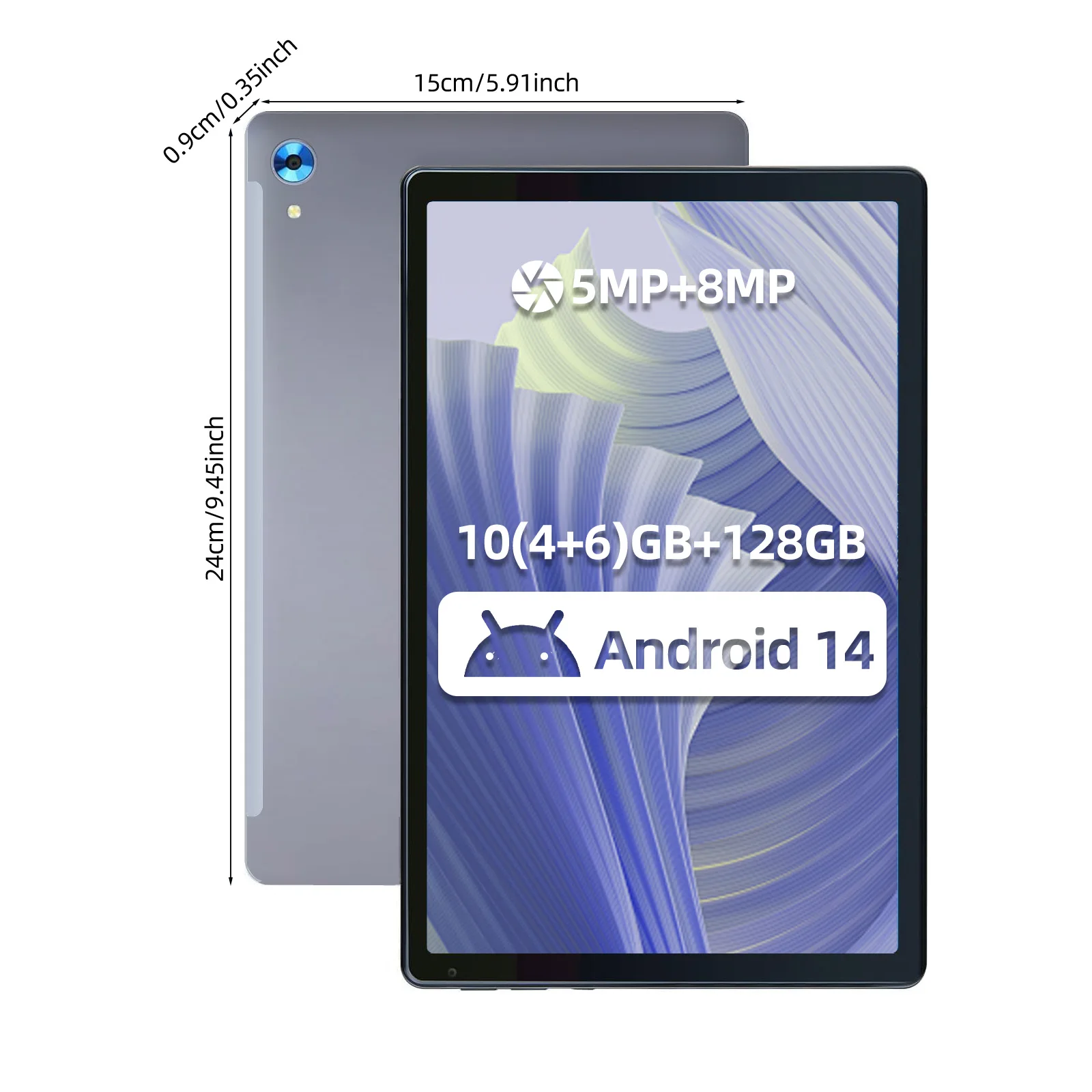 C107 Android 14 Tablet 10.1 Inch 10GB RAM 128GB ROM 1TB Expand Octa-Core Processor HD IPS Screen 8.0 MP Rear Camera WiFi6 PC Pad