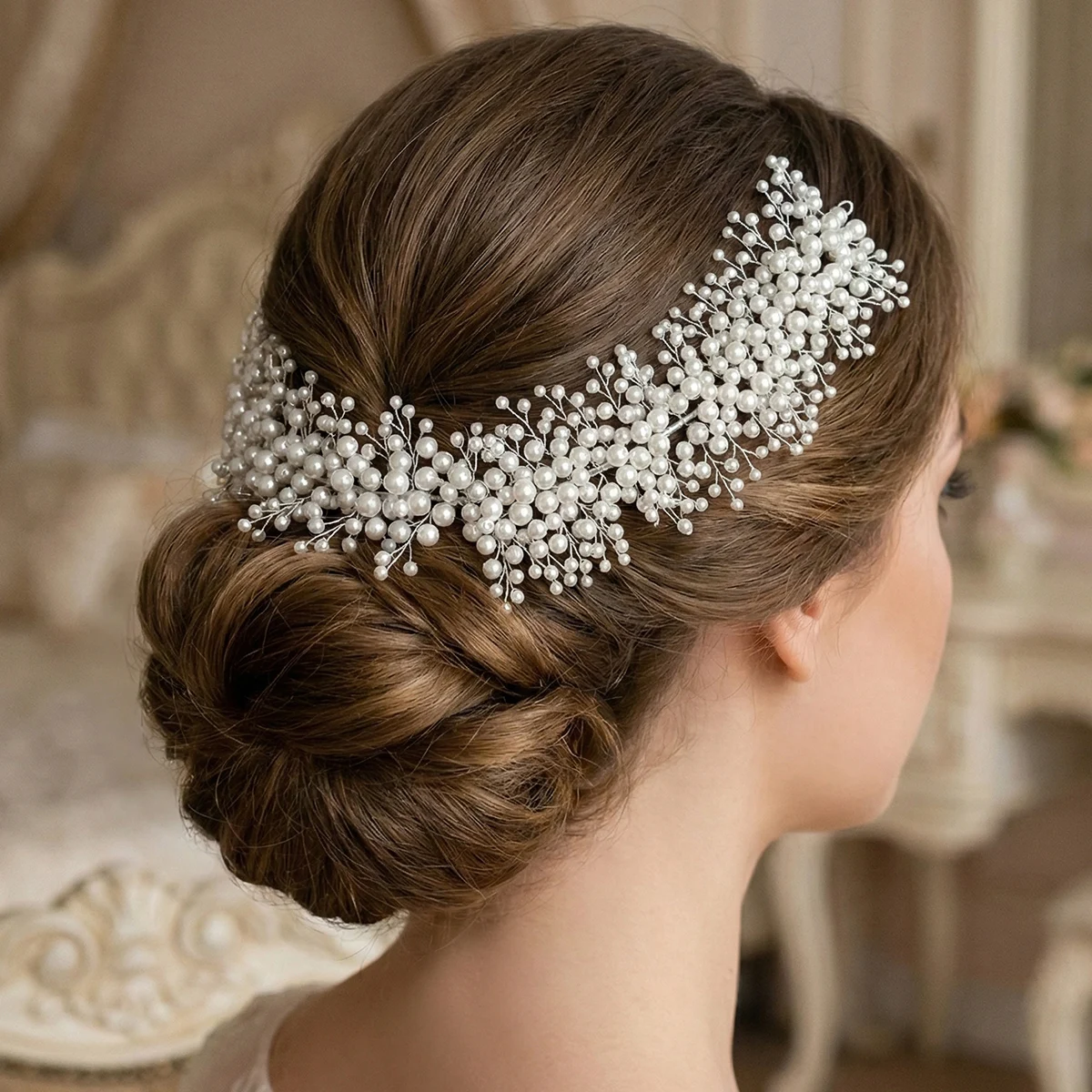 Luxury Pearl Bridal Hairband Full Pearl Handmade Crown Bride Wedding Hair Accessories Party Noble Headbands For Women