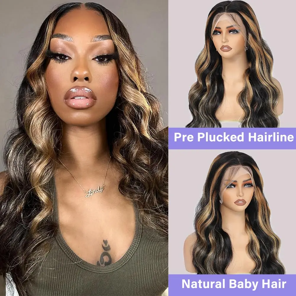 Wig rambut manusia renda depan Ombre Highlight rambut manusia sebelum dipetik 1B/30 13x4 HD Wig Frontal renda rambut manusia untuk Wig gelombang tubuh wanita 180%