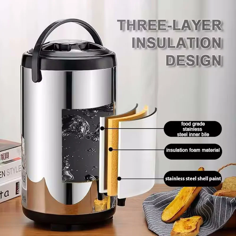 برميل عازل من الفولاذ المقاوم للصدأ لتخزين الحليب ، شاي الفقاعات ، دلو عصير القهوة ، صندوق تخزين ، طبقة مزدوجة