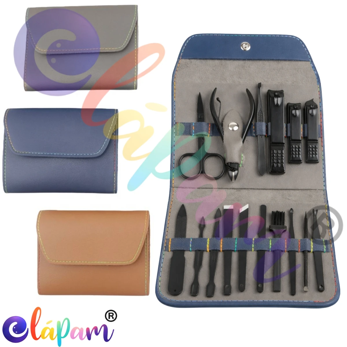 Kit Manicure Pedicure Profissional 16 Peças Aço Inox com Estojo Portátil Completo para Unhas Mãos Pés e Cutículas