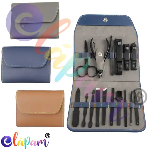 Kit Manicure Pedicure Profissional 16 Peças Aço Inox com Estojo Portátil Completo para Unhas Mãos Pés e Cutículas