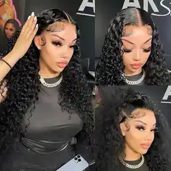 13X4 Jerry Curly Lace Front Human Hair Wigs 180% Density Curly Wigs Transparent Lace Frontal Wigs Natural Color For Women Hair