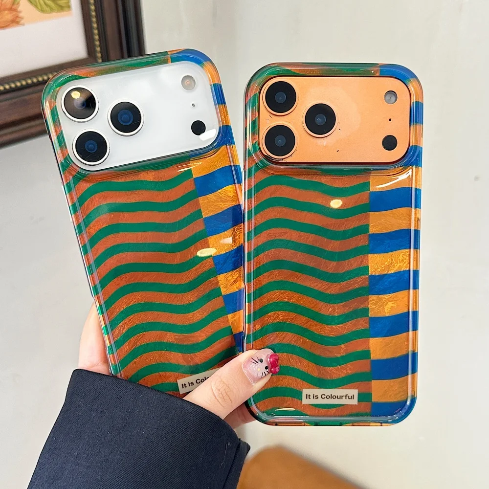

Simple orange and blue wavy phone case, suitable for iPhone 17/14/15/16 Pro Max, fundans17pro new shockproof protective case