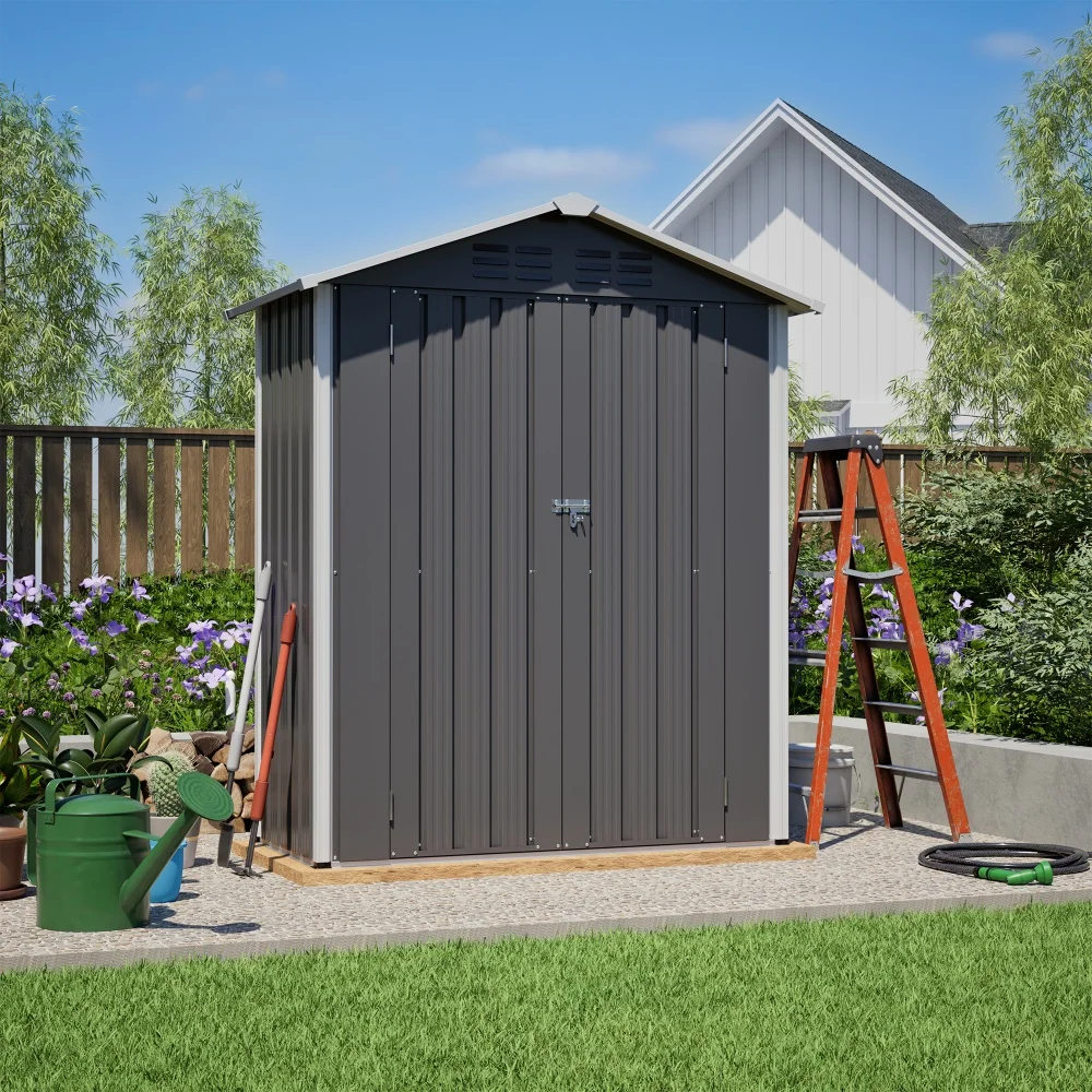 154x83x180 cm metalen tuinschuur voor buiten, weerbestendige tuinschuur met ventilatiegaten, stevige metalen basis, buitenopslagkast voor tuin en terras.