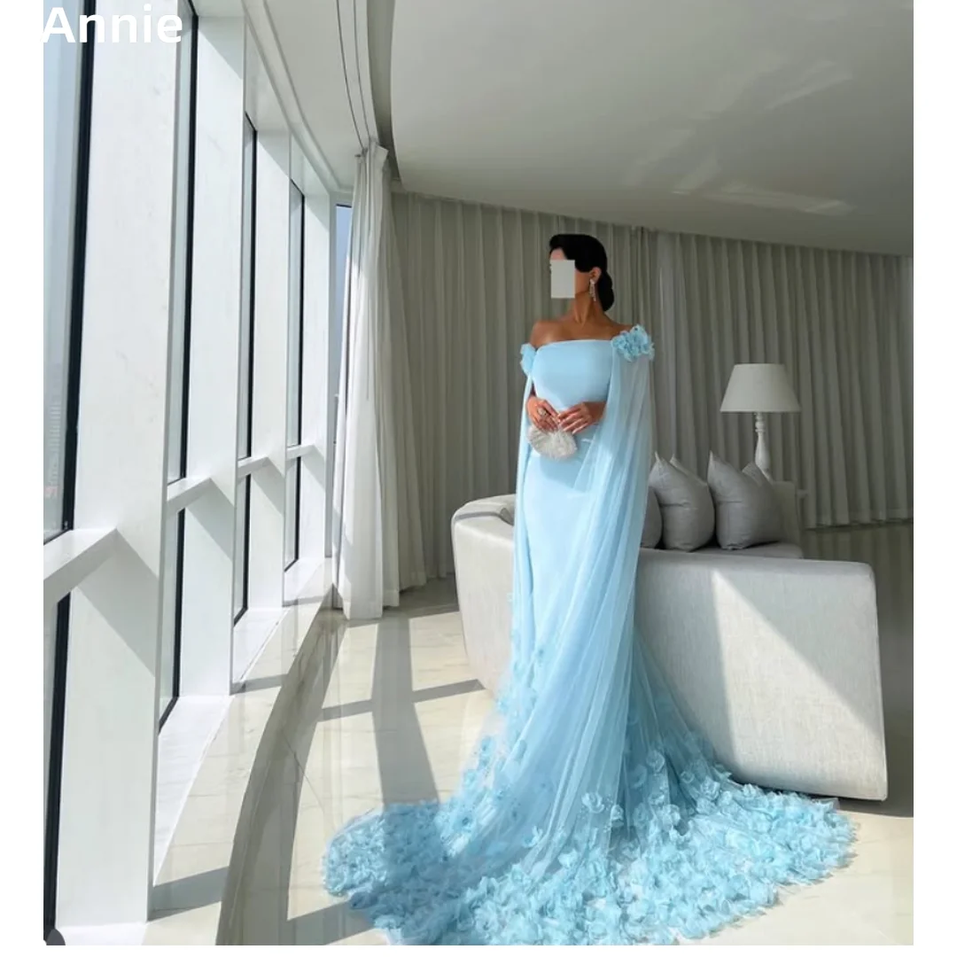 Annie lussuosi fiori fatti a mano in tulle abiti da ballo abiti da sera blu cielo sirena eleganti occasioni speciali da donna