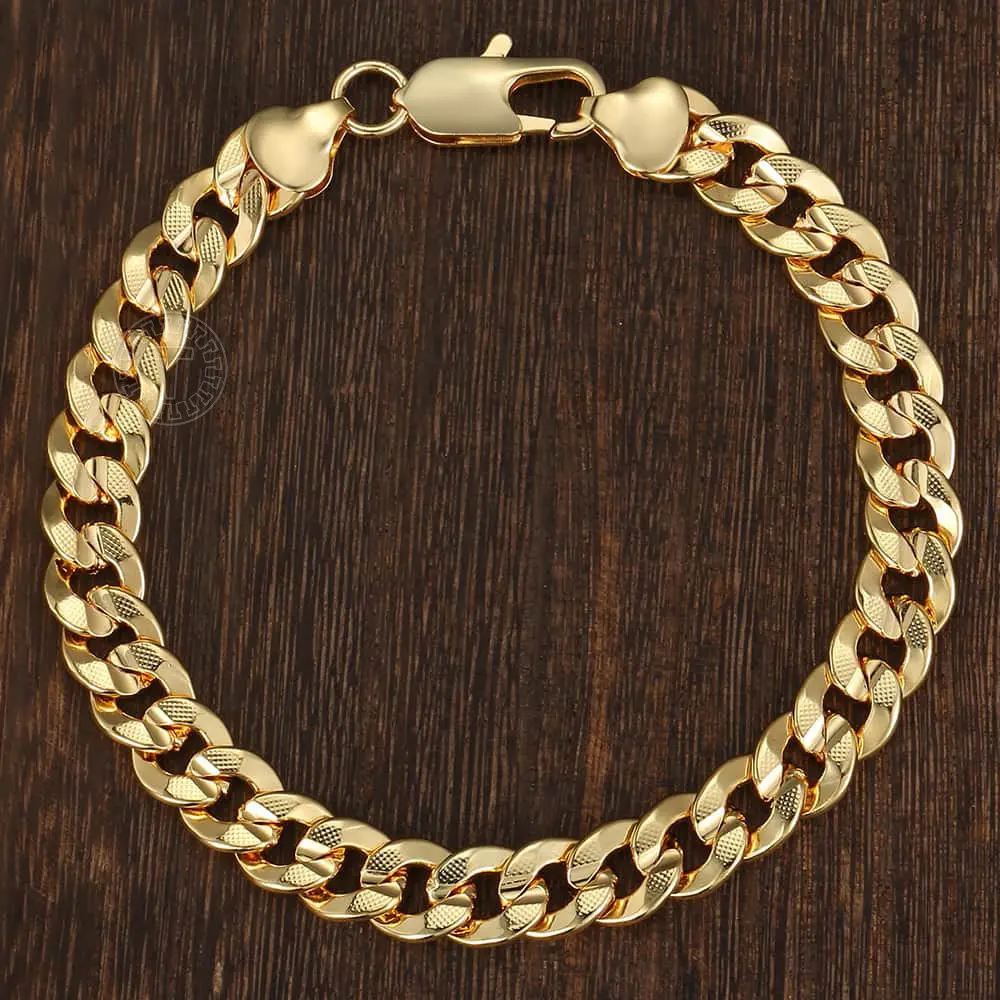

Hot Selling 9mm Gold Color Bracelet for Men Women Curb Cuban Chain Bracelet Fashion Jewelry Gifts