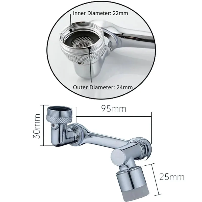 Copper 1080° Swivel Robotic Arm Swivel Extension Faucet Aerator Sink Water Tap Splash Filter Bubbler Nozzle Extender Attachment