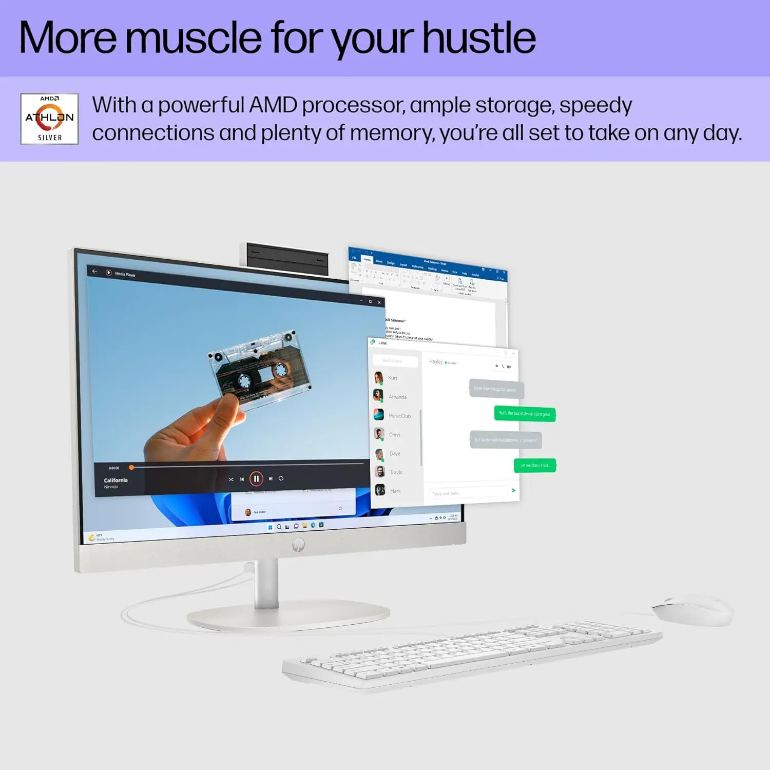 HP-ordenador de escritorio todo en uno FHD de 23,8 pulgadas, AMD Athlon 7120U Silver, 8 GB de RAM, SSD de 1 TB, teclado y ratón con cable, Windows 11 Home, Blancanieves