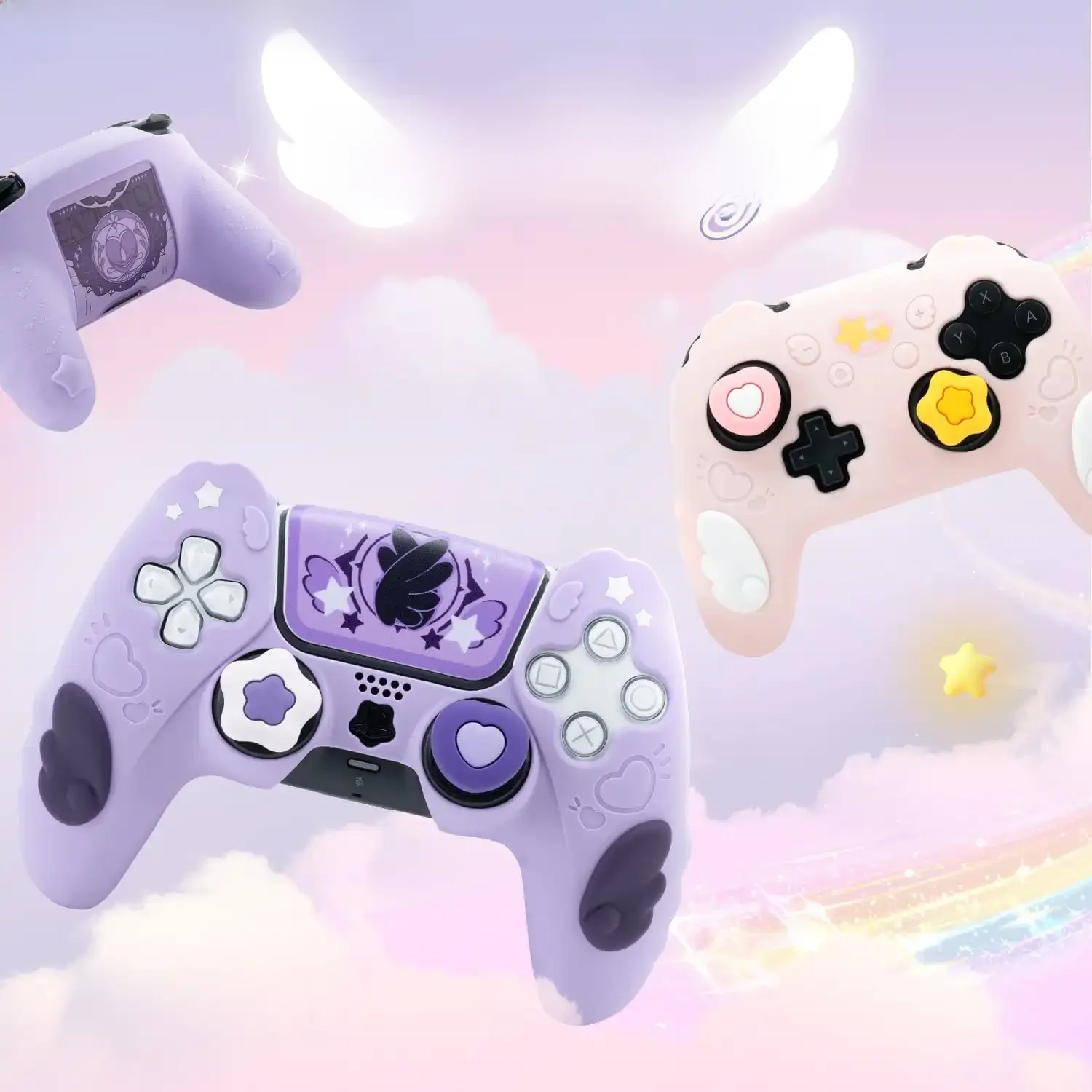 Ochronna osłona GeekShare do kontrolera PS5 / NS PRO/Switch 2 PRO z 2 nakładkami na drążki analogowe i 1 naklejką, silikon Star Wings — zdjęcie produktu 7