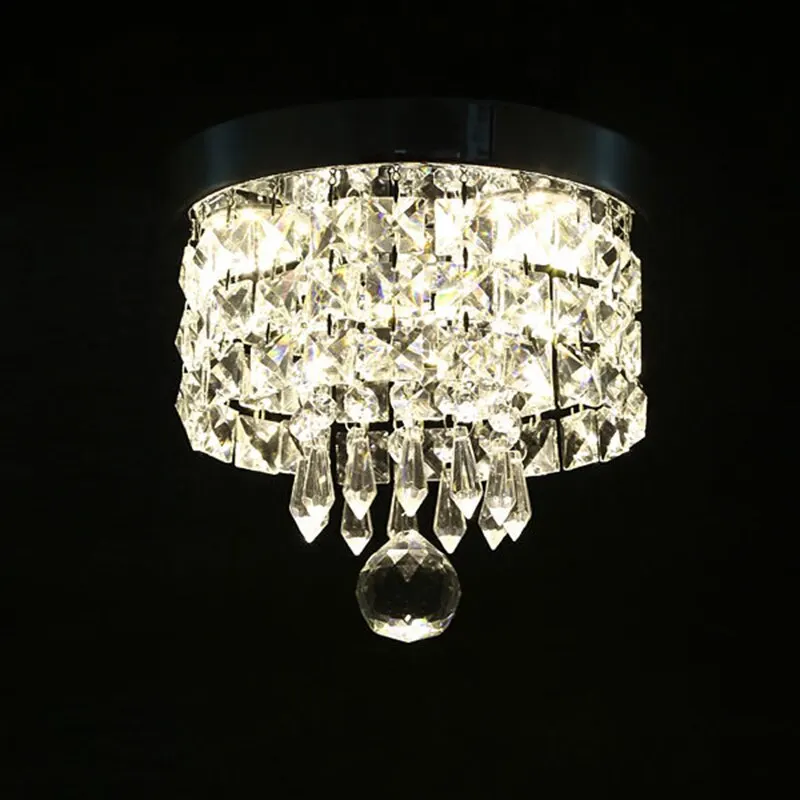 Modern Minimalist Transparent Crystal Ceiling Lamp Porch Balcony Decoration LED Lighting Warm White 40cm Round Plate Fixture