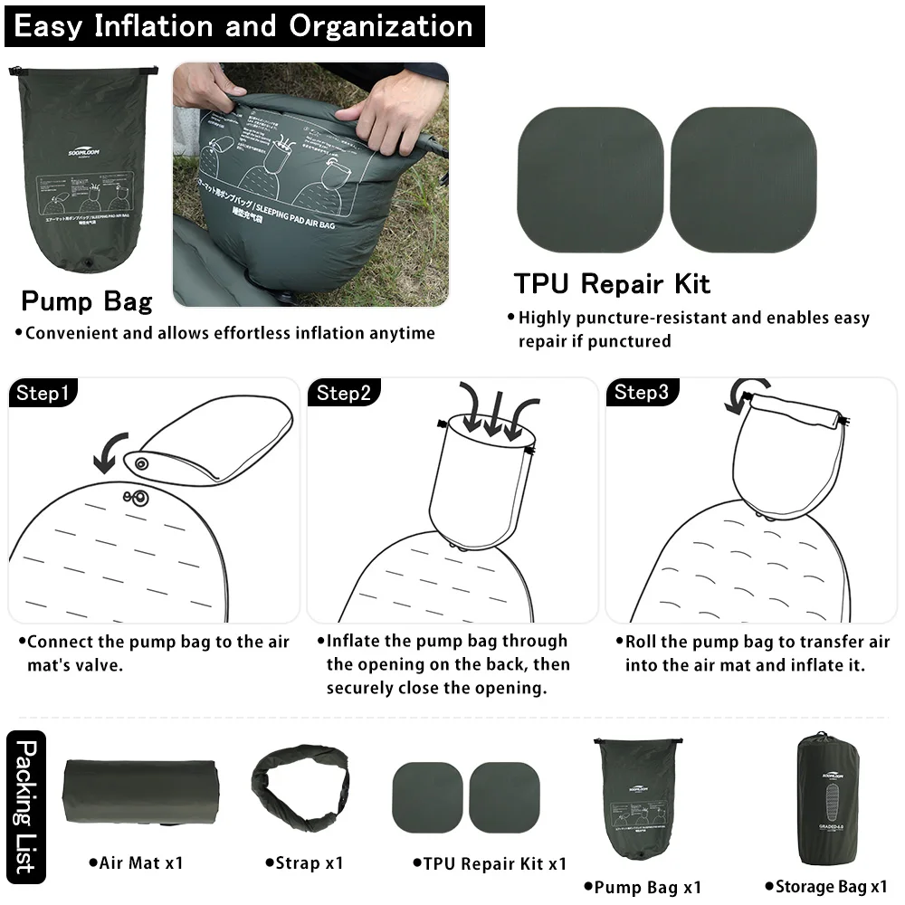 Soomloom R6.0 Inflatable Camping Mat for High-Altitude Use