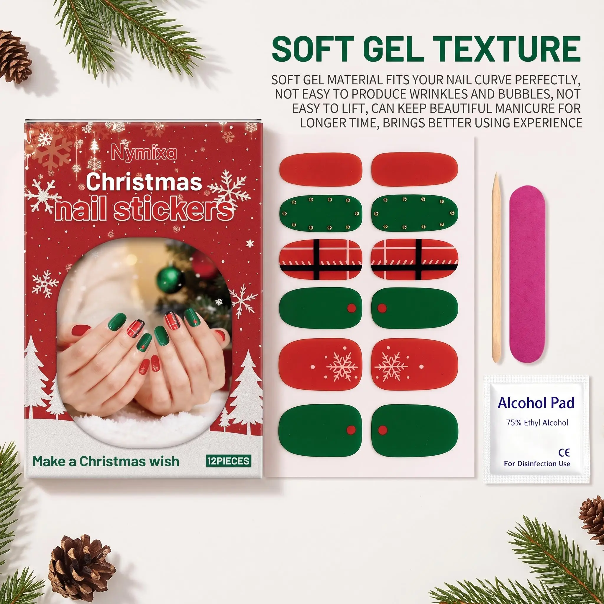 Nymixa Christmas Star Wish Soft Gel Nail Stickers Set Semi Cured DIY Creative Colorful Mix Convenient Manicure Salon Decorative Nail Art Patches