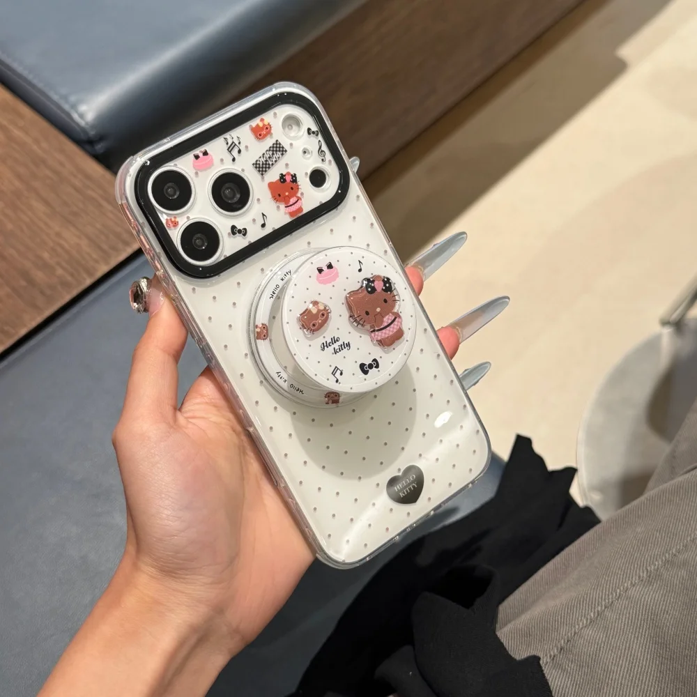 New Korean INS Cute Kitten Polka Dot Phone Case for iPhone 17 16 15 14 Pro Max 15 Pro Fashion Anti‑Fall Suit with Magnetic Stand