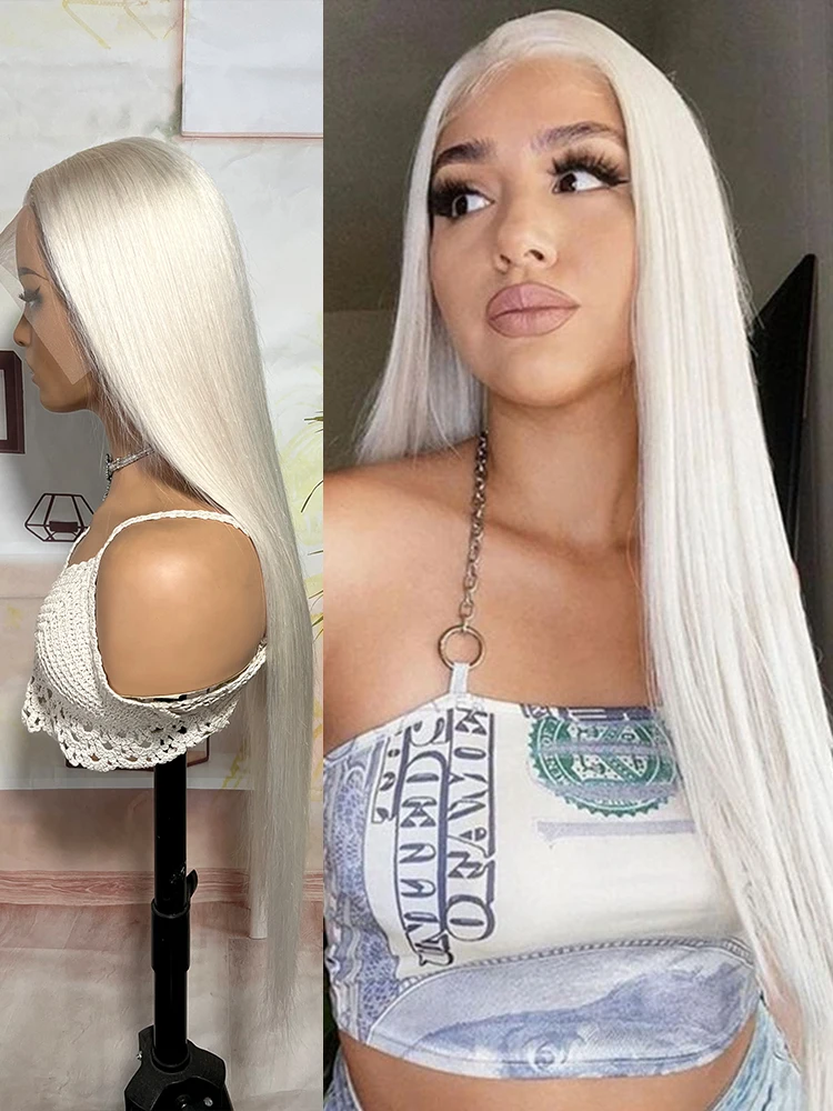 White Grey Straight Lace Front Wigs Human Hair Accessories For Women 13x4 Transparent Brazilian Color Wigs On Sale Free Shipping