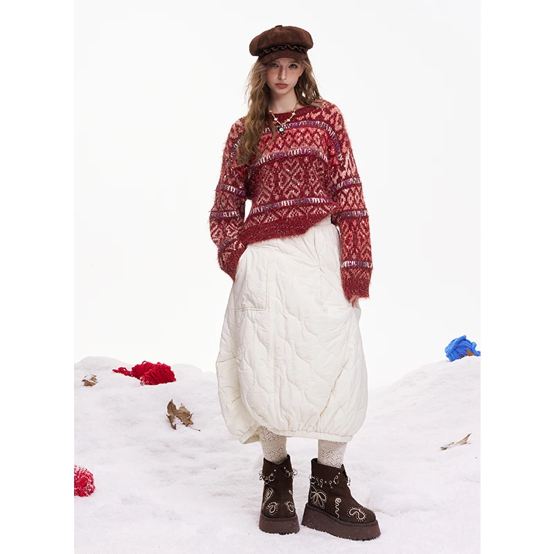 ELFSACK Christmas Sweater for Women Gradient Yarn Knit Pullover Romantic Cottagecore Style Round Neck Loose Fit Holiday Top