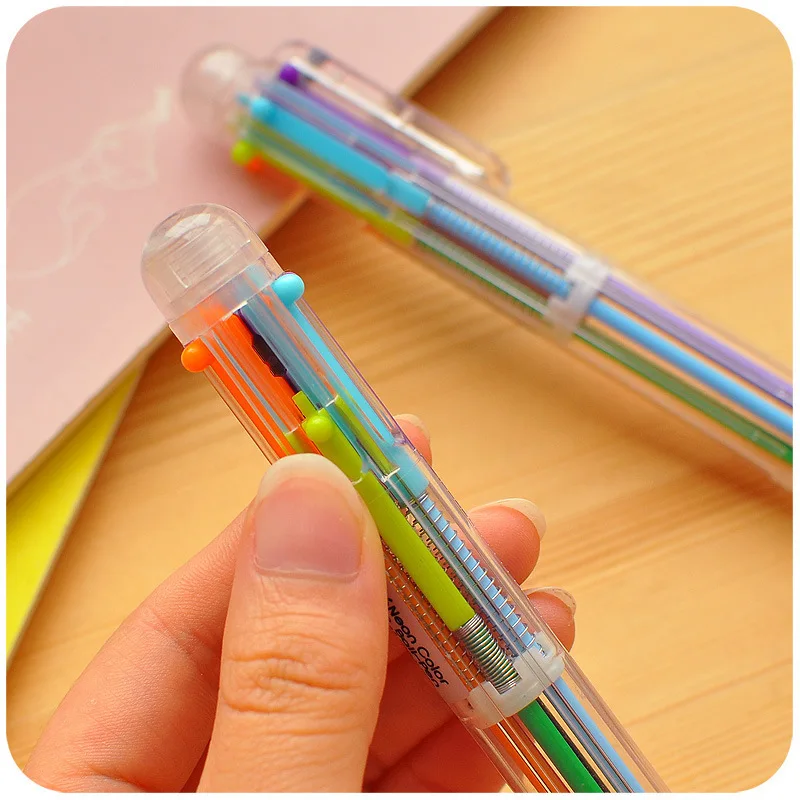 6 in 1 multi-colored ballpoint pen school item offices accessories gadgets supplies cute kid's gift kawaii cheap multi function