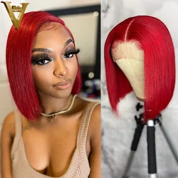 Red Straight Lace Frontal Bob Wigs Remy Pre Plucked Hairline Brazilian Human Hair Short Wigs Hd Transparent Wig For Black Women