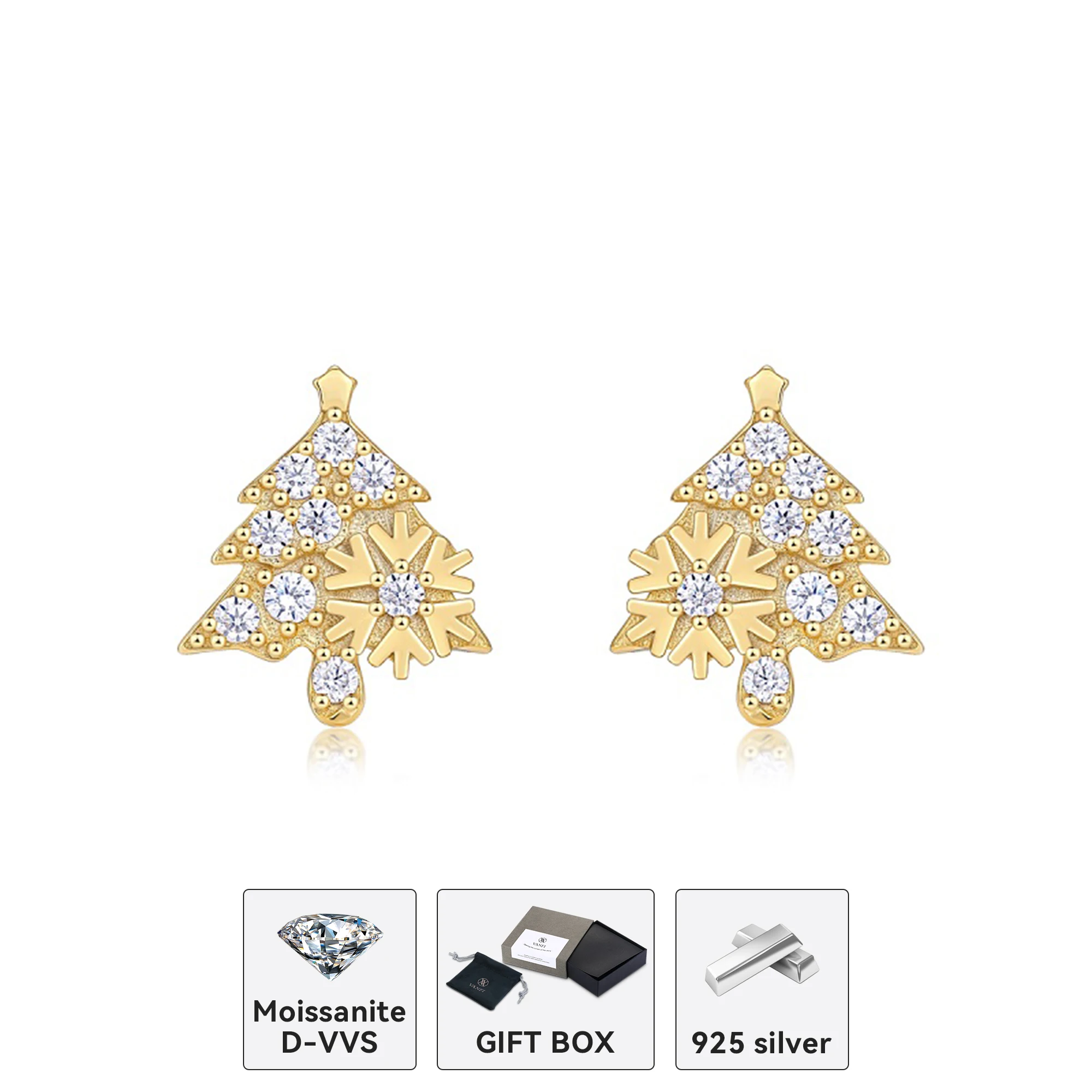 

kfavnfi 925 sterling silver plated with 18k gold shining moissanite D color VVS design Christmas tree shape women's earrings