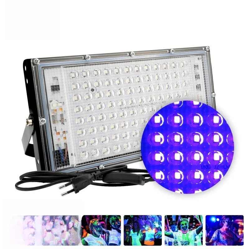 Projecteur UV Led avec prise US/EU, 1.2M, 110V, 220V, 50W, 100W, lumière de fête, 395nm, 400nm, IP65, étanche, lampe fluorescente ultraviolette pour scène