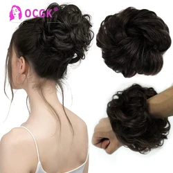 Extensiones de moño de cabello humano rizado desordenado, Scrunchies elásticos, postizos, moño de pelo 100% Real, Donut Updo, piezas de cabello para mujeres