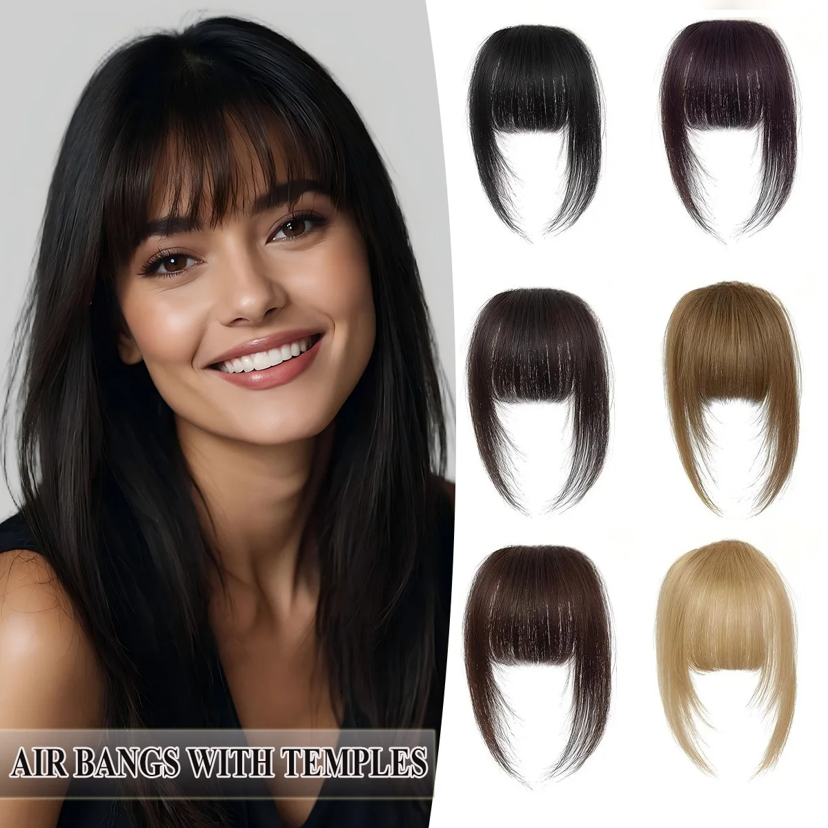 

Накладные челки из 100% натуральных человеческих волос: французская челка с прядями по бокам, воздушная челка на заколках, натуральные изогнутые пряди для повседневного использования