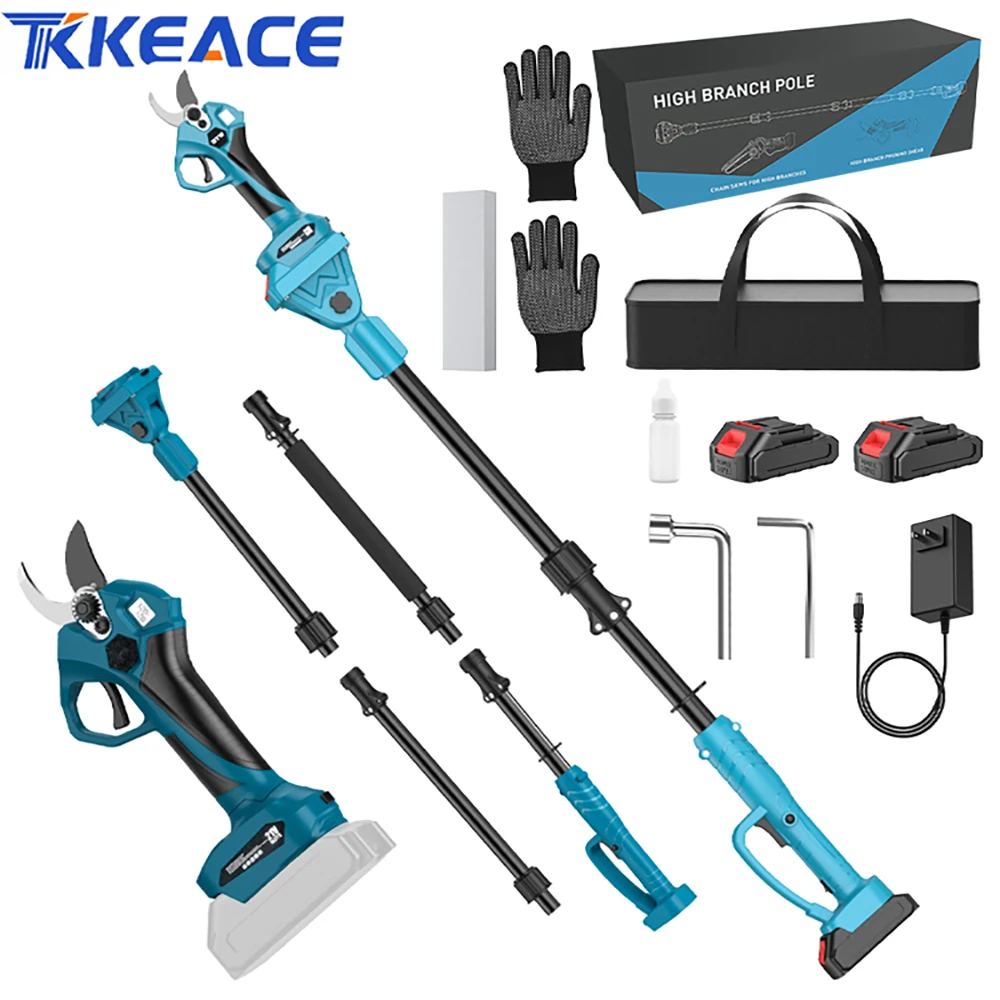TKKEACE-tijeras de rama alta sin escobillas, podadoras eléctricas de 40MM, poste de extensión de 2M, recortadora de jardín para batería Makita