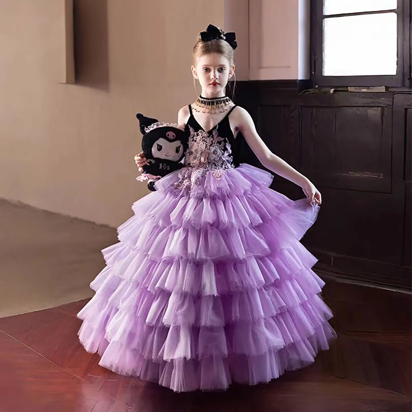 Dreamy Vow D304 Morbido ed elegante scollo a V Sling senza maniche a strati Tulle Flower Girl Dress Wedding Evening Party Pageant Prom 2025