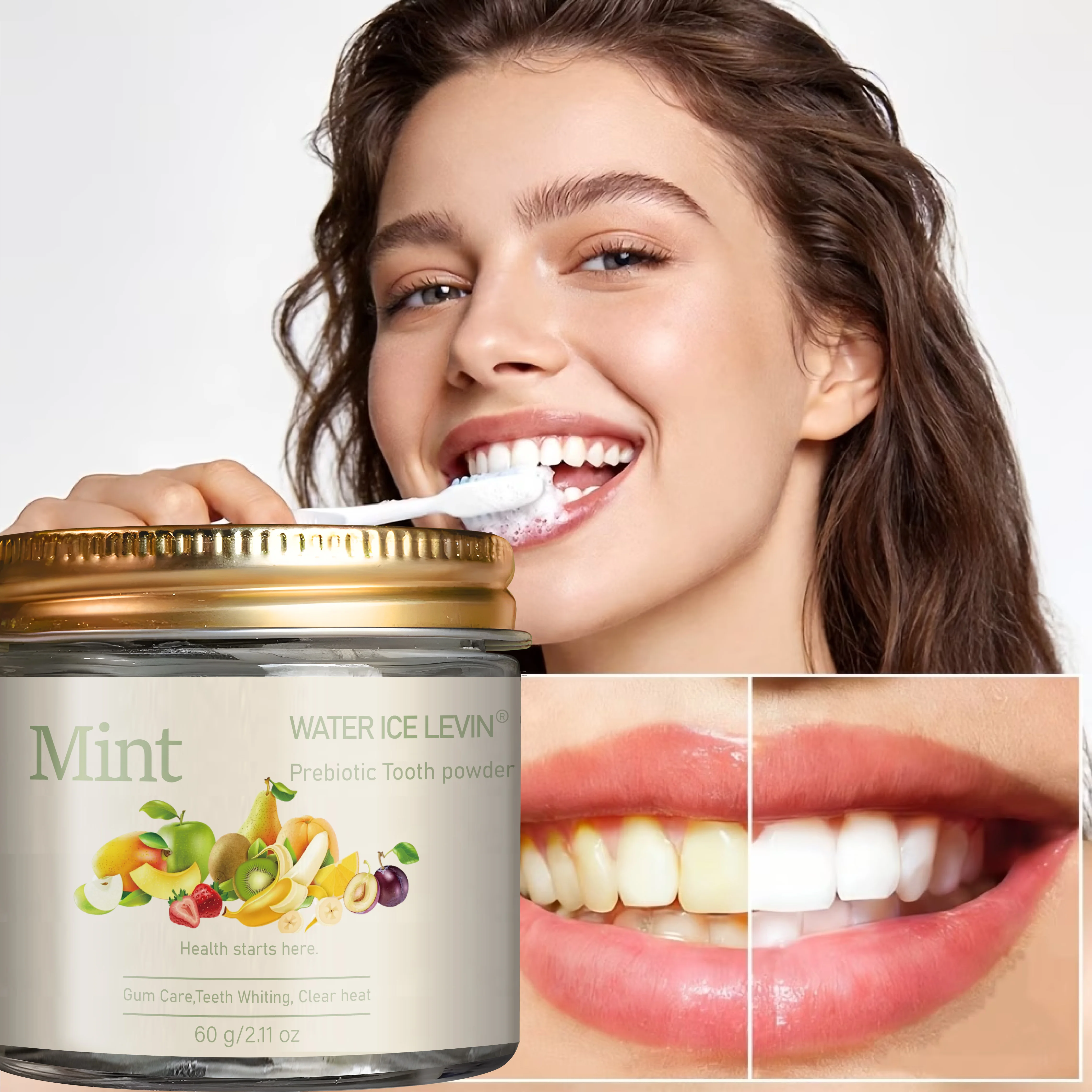 Prebiotic Mint Fruit‑flavor Tooth Powder Deep Gum Care Teeth Brightening Stain Removal Fresh Breath Portable Daily Oral Car