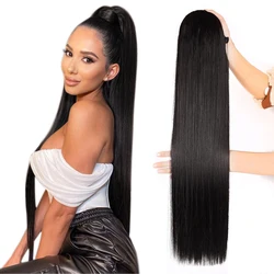 Straight Drawstring Ponytail Remy Human Hair Brazilian Hair Ponytails With Clips 26 Inch Women Hairpiece Long Straight Ponytail