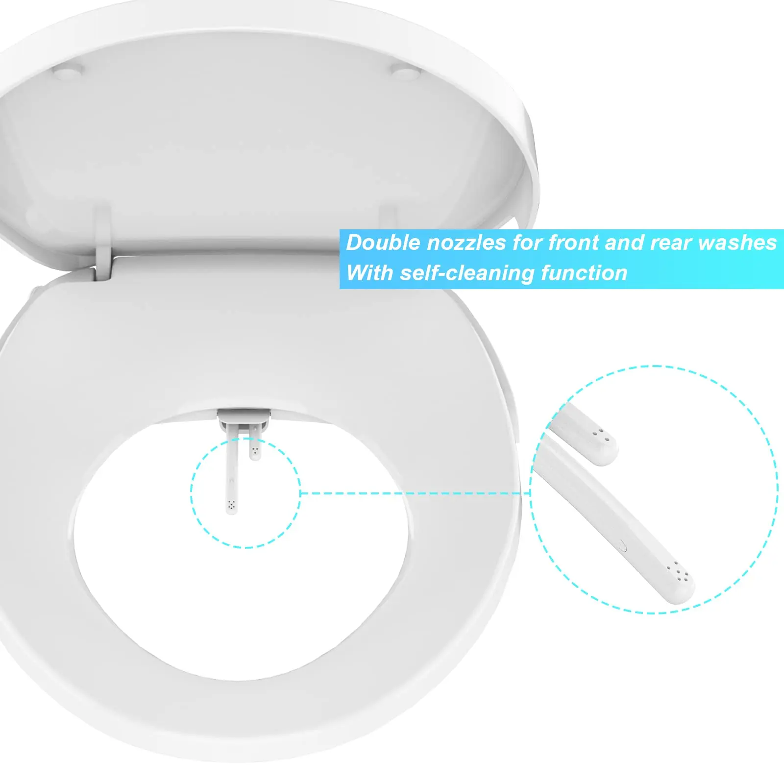 Bidet Toilet Seat for Round Toilet, Non-Electric Bidet With Self Cleaning Dual Nozzles, Bidet Attachment With Soft Close Lid，Feminine Hygiene Toilet Seat Cover for Women，Easy Installation