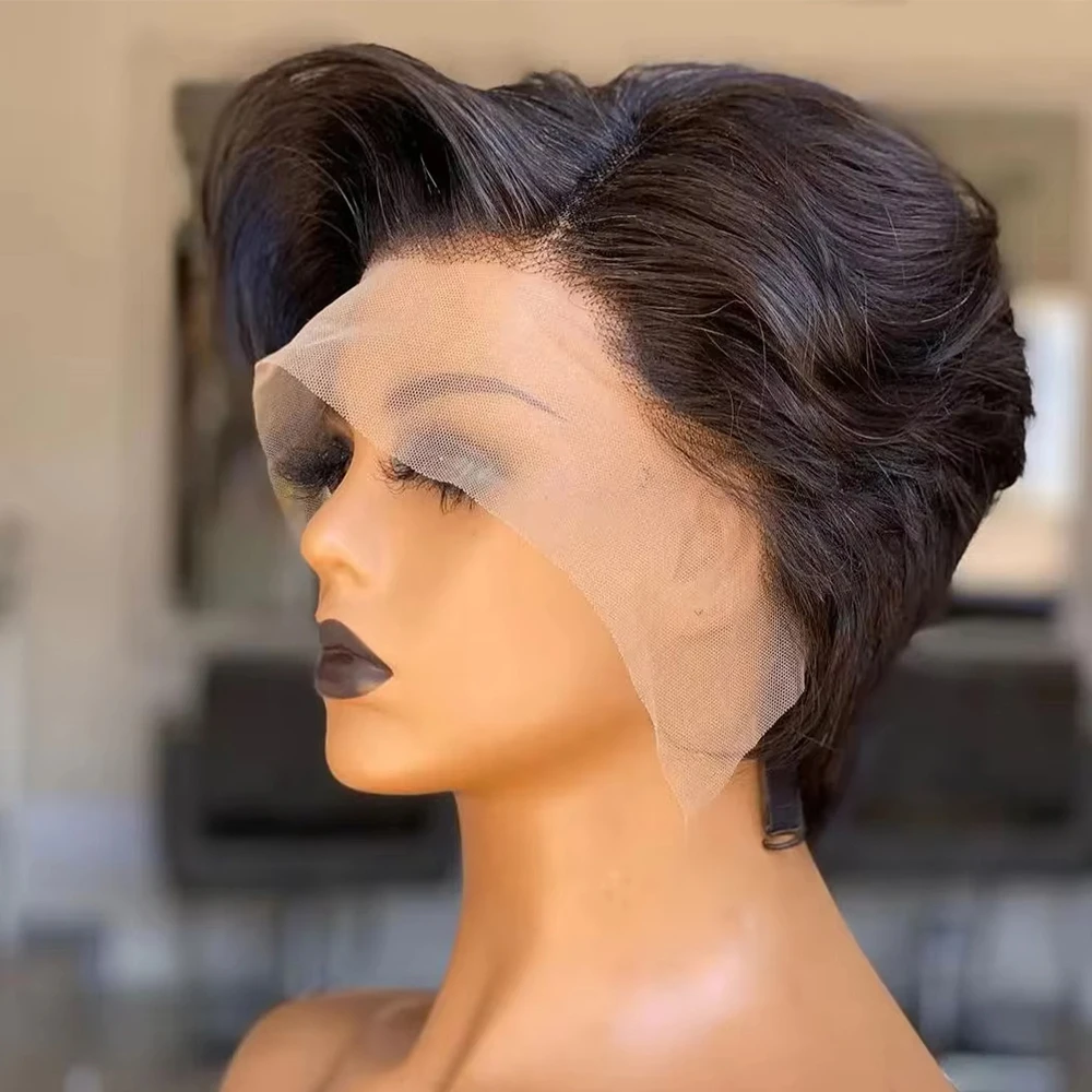 

Прямой парик с стрижкой пикси Парик шнурка Человеческие волосы 13X4 Парик фронтальной части шнурка Человеческие волосы Черный цвет Парики из человеческих волос Парик пикси Бразильский