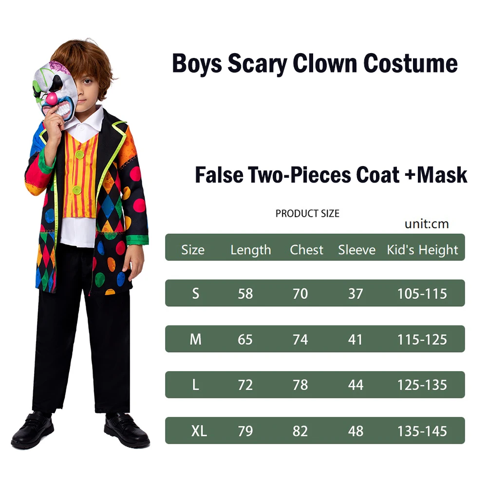 Enge Clown Jongen Halloween Kostuum Horror Themafeest Kinderen Verkleden Kwaadaardige Clown Kostuum Voor Kind