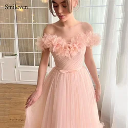 Smileven Pink Short Prom Dress A Line Off The Shoulder Evening Dresses Tea Length Formal PartyGowns Vestidos De Noche Customized