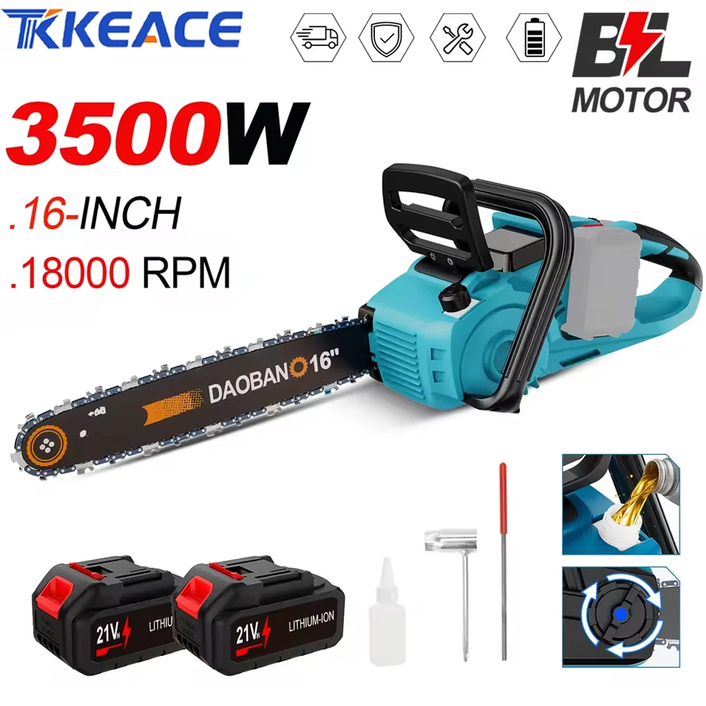 Tronçonneuse électrique sans fil de 16 pouces avec graisseur automatique, scie électrique sans fil, outil de coupe pour le travail du bois de jardin, pour batterie Makita