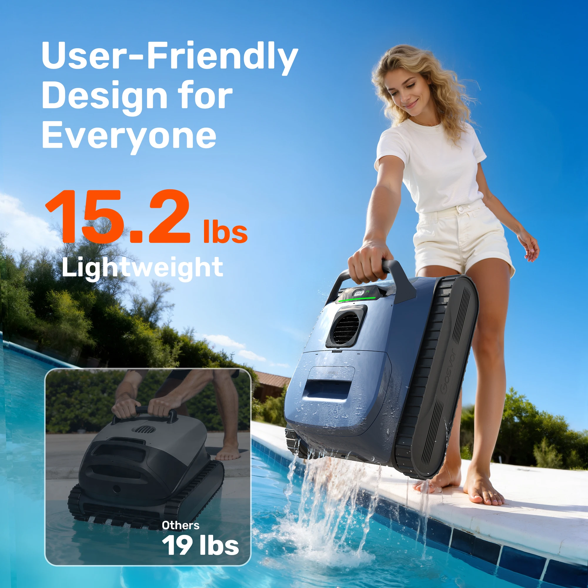 Gosvor LiteVac G1 Robotic Pool Cleaner, 2026 New Upgrade, Smart Navigation & APP Control, Wall Waterline & Shallow Pool Cleaning, Max 200 Mins Runtime, Ultra Fine Filter, Lightweight 15.2 lbs, Suitable for Inground Pools Up to 2153 sq.ft view 3