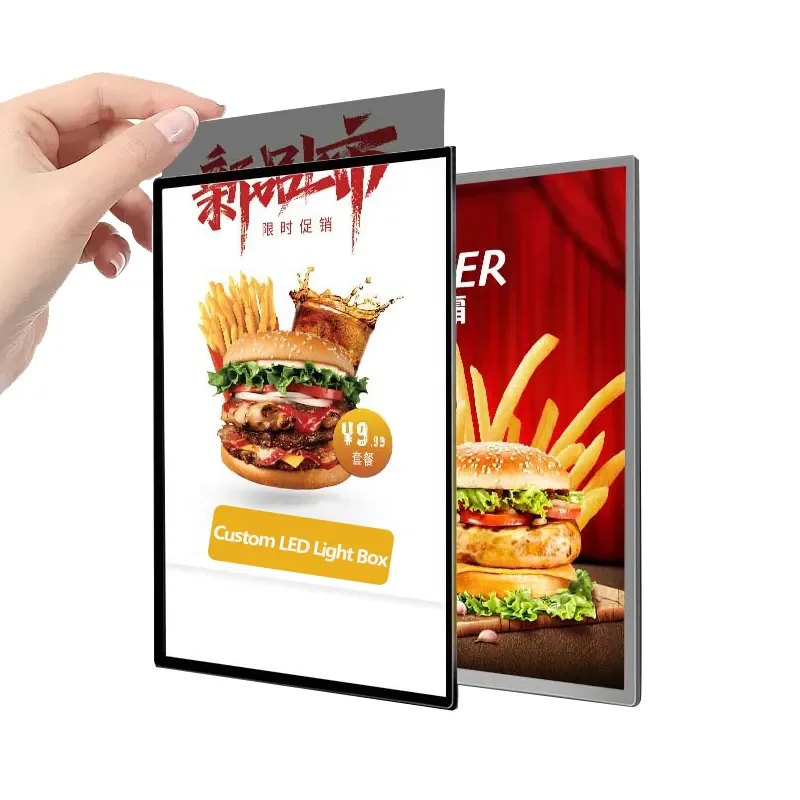 personalizado a4 a3 a2 a1 caixa de luz led aluminio vidro temperado led cartaz quadro menu placa fina publicidade caixas de luz atacado 01