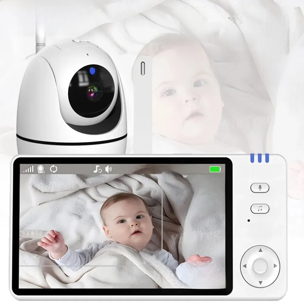 Moniteur vidéo pour bébé de 5 pouces, avec Zoom 4X, caméra pour bébé, nounou, mère et enfant, Audio bidirectionnel, Vision nocturne, Babysitter