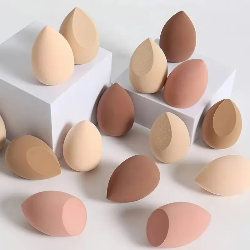 Paquet de 3 éponges de beauté couleur café, polyuréthane hydrophile, double usage sec/humide, douce et rebondissante