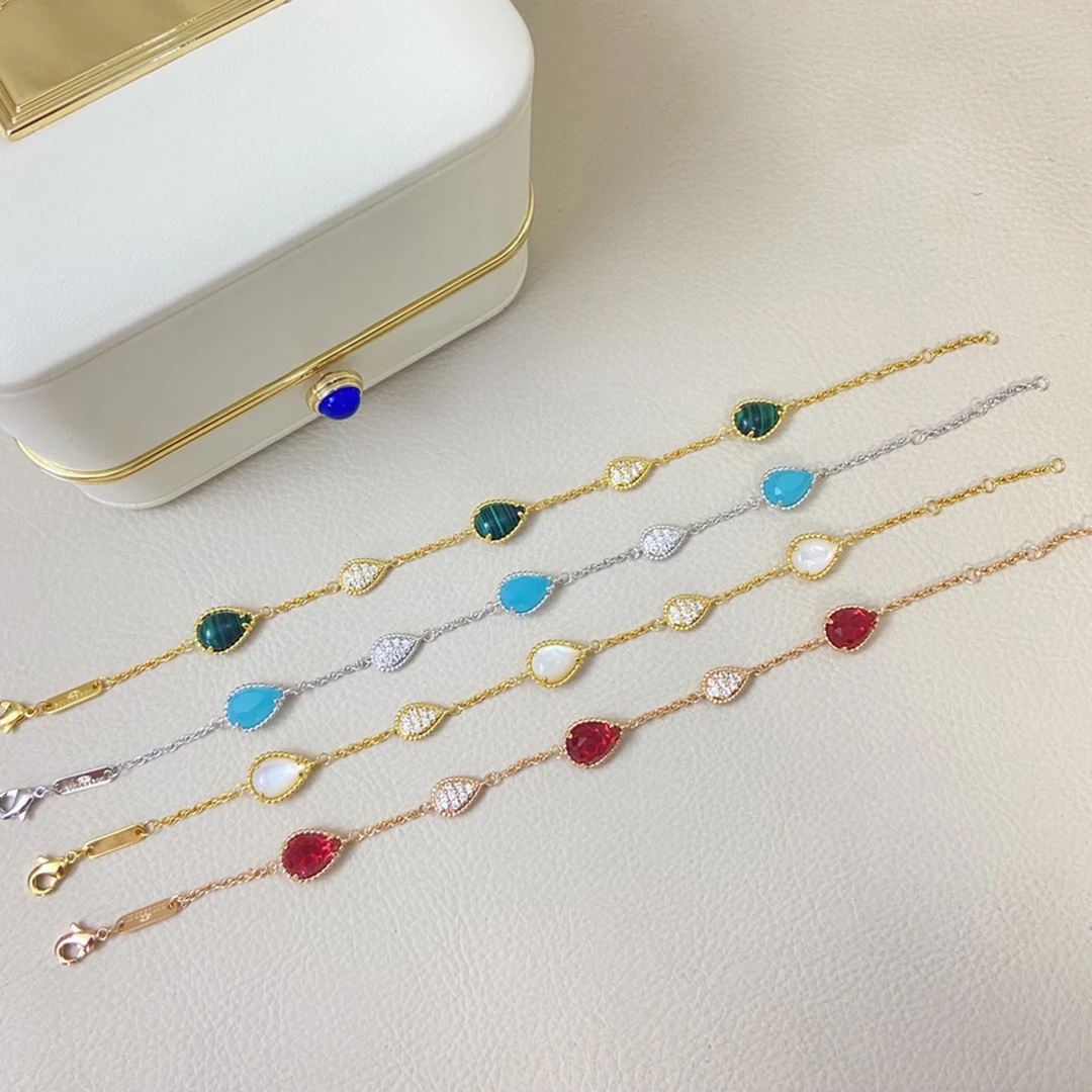Electroplated 18K Gold Women's Full Diamond Multi Water Drop Bracelet Natural Mother of Pearl