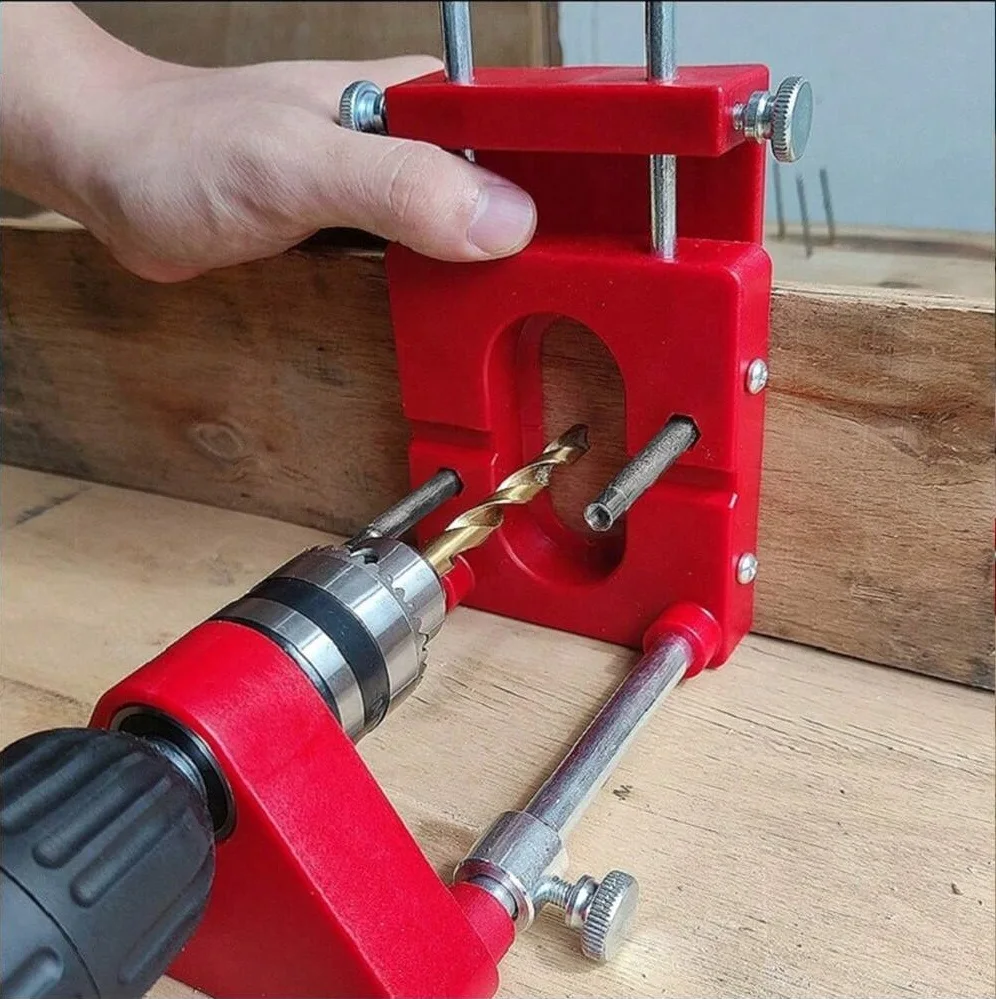 Woodworking Drill Locator Adjustable Punch Locator Hole Drill Guide Drilling Template Guide Tool Alloy Steel Bar Plastic Base