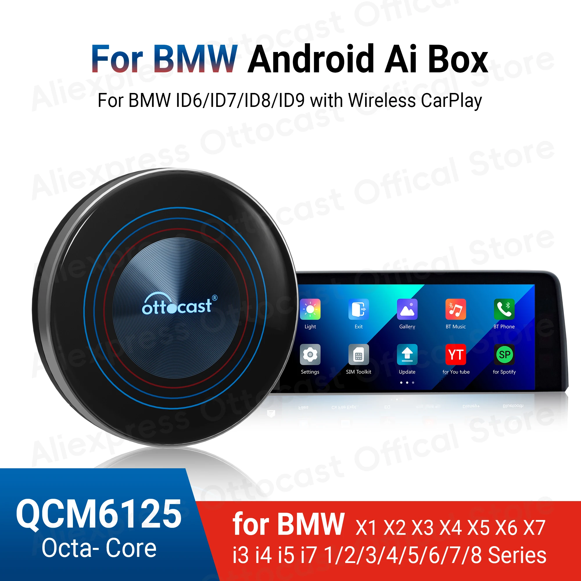 OTTOCAST OttoAiBox i3 Android AI Box Wireless CarPlay TV Box Android 13 for TikTok Netflix for BMW X3 X5 X7 Car Accessories