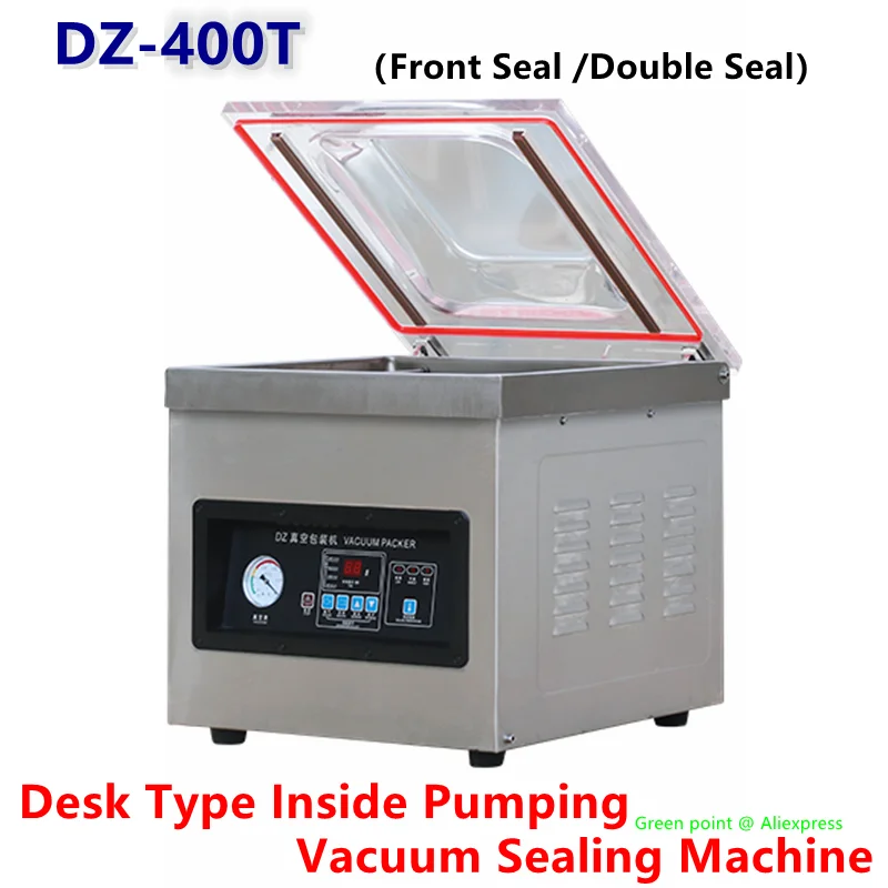 DZ-400T Desk Type Inside Pumping Vacuum Packaging Machine Front/Double Seal With A Stainless Steel Vacuum Chamber Used For Store