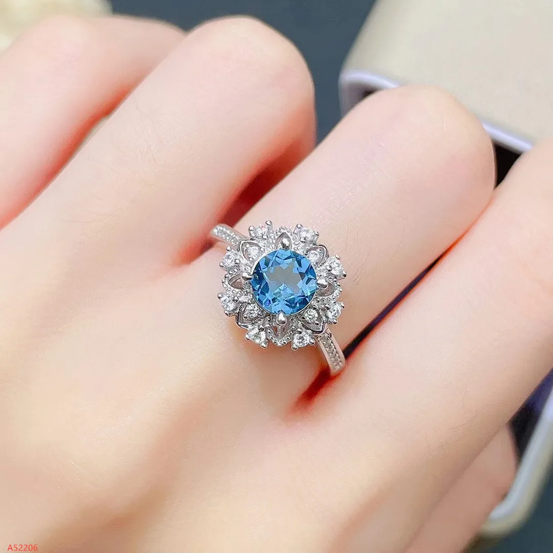 

Fine Jewelry 925 Sterling Silver Natural Blue Topaz Gemstone Women's Ring Mini Marry Got Engaged Party Girl Gift Commemorate New