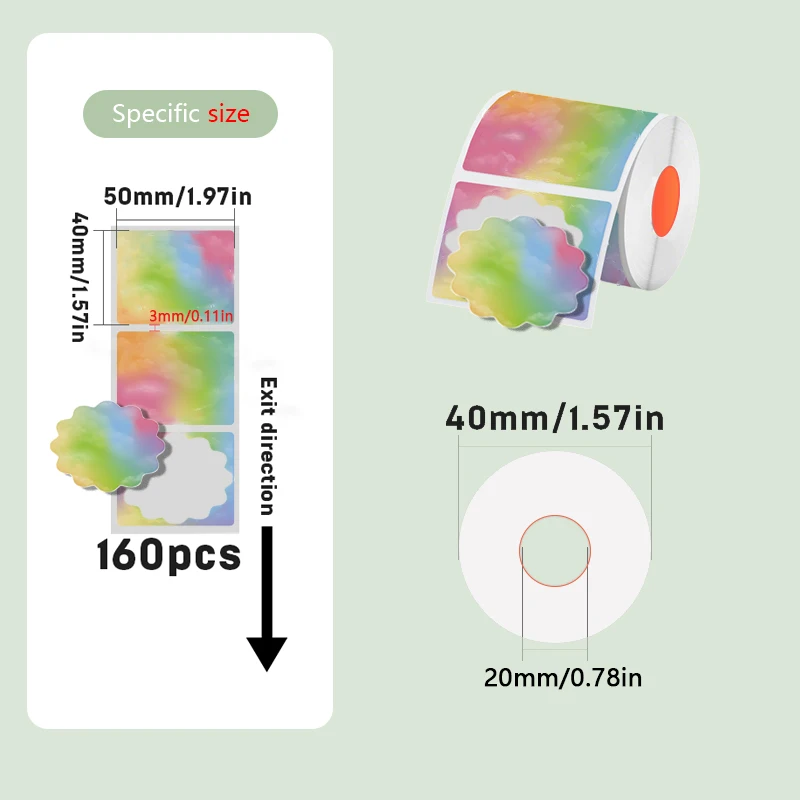 KAYSION Flower Shape Thermal Label Paper Rainbow Suit for SK58/SK20 Portable Thermal Printer Compatible for M110/M200/E210/P50