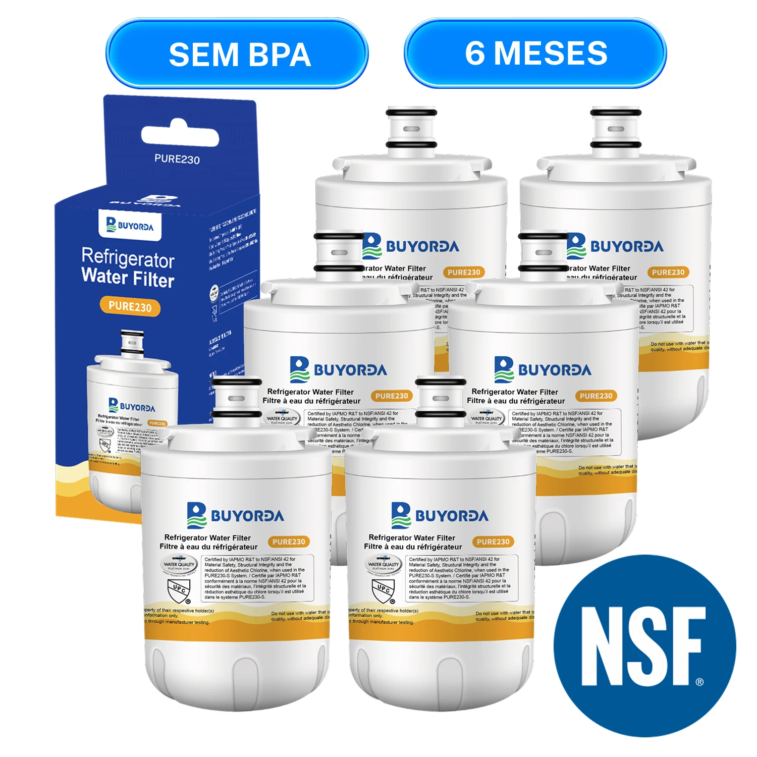 Cartucho Filtro De Agua Para Geladeira EDR7D1 Filter 7, Reposicao Carvao, Instalacao Rapida, Compativel Com UKF7003AXX UKF7001AXX for Whirlpool for Maytag for Jenn-Air 6 Pack