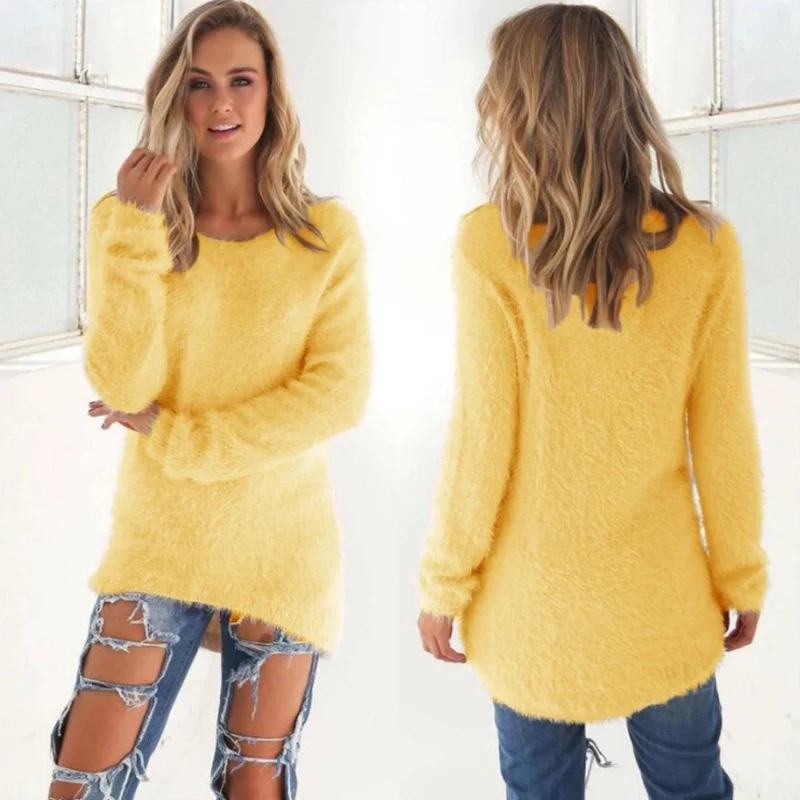 Women Cotton Warm Knitted Sweater Solid Color O Neck Loose Pullover Long Sweater Casual Oversize Blouse Ladies Hipster Clothing