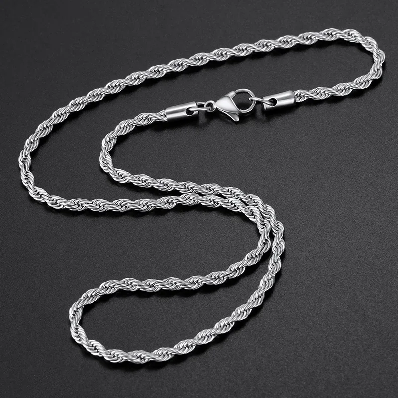 Collier chaîne à corde torsadée en acier inoxydable 316L, largeur 3MM, prix bas, collier à maillons pour hommes et femmes, bijoux cadeaux à la mode 45-70CM