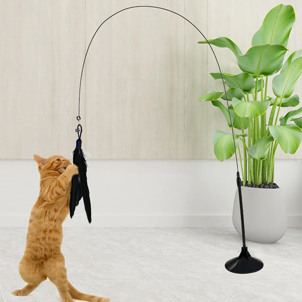 Cat Teaser Indoor Cat Stick Toy Interaktywna zabawka dla kota z przyssawką i wyjmowanymi piórami, zabawne ćwiczenia dla kotów i kociąt — zdjęcie 2